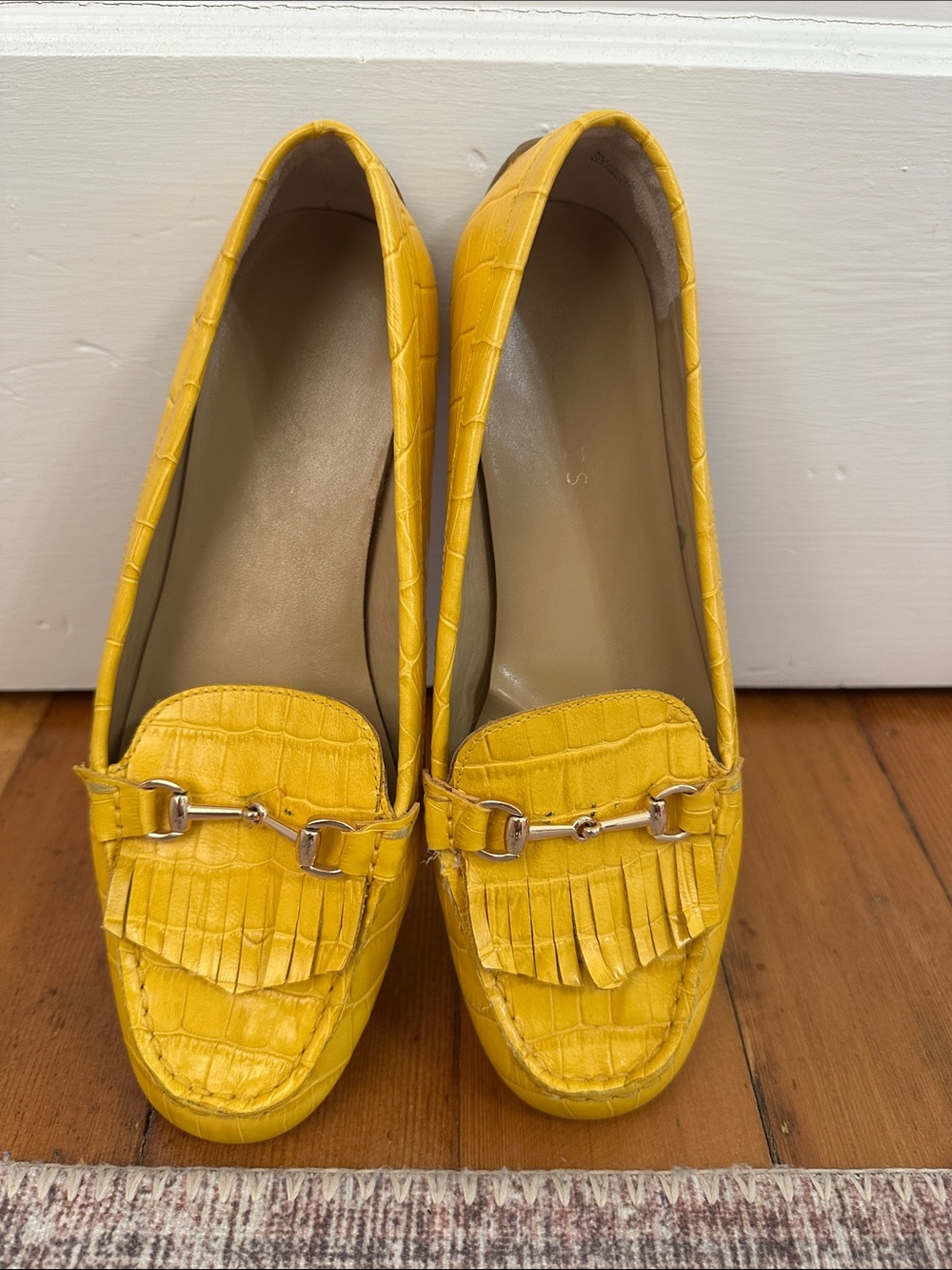 Talbots Yellow Croc-Embossed Kiltie Loafers with Metal Bit